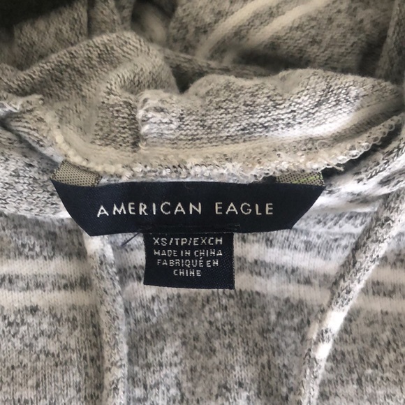 American Eagle XS Gray Striped Long Sleeve Hoodie Sweater Dress with Pocket - Picture 4 of 5